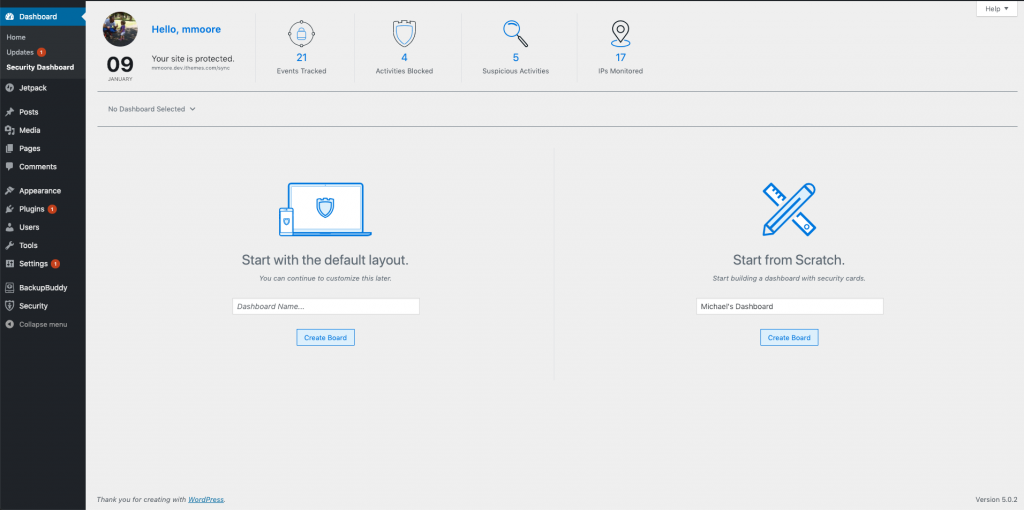 Create Dashboard Page